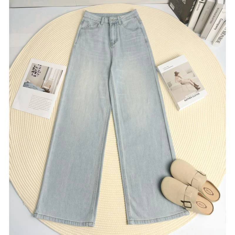 玲姐定制-高腰窄版阔腿裤直筒拖地牛仔裤（送腰带）19043