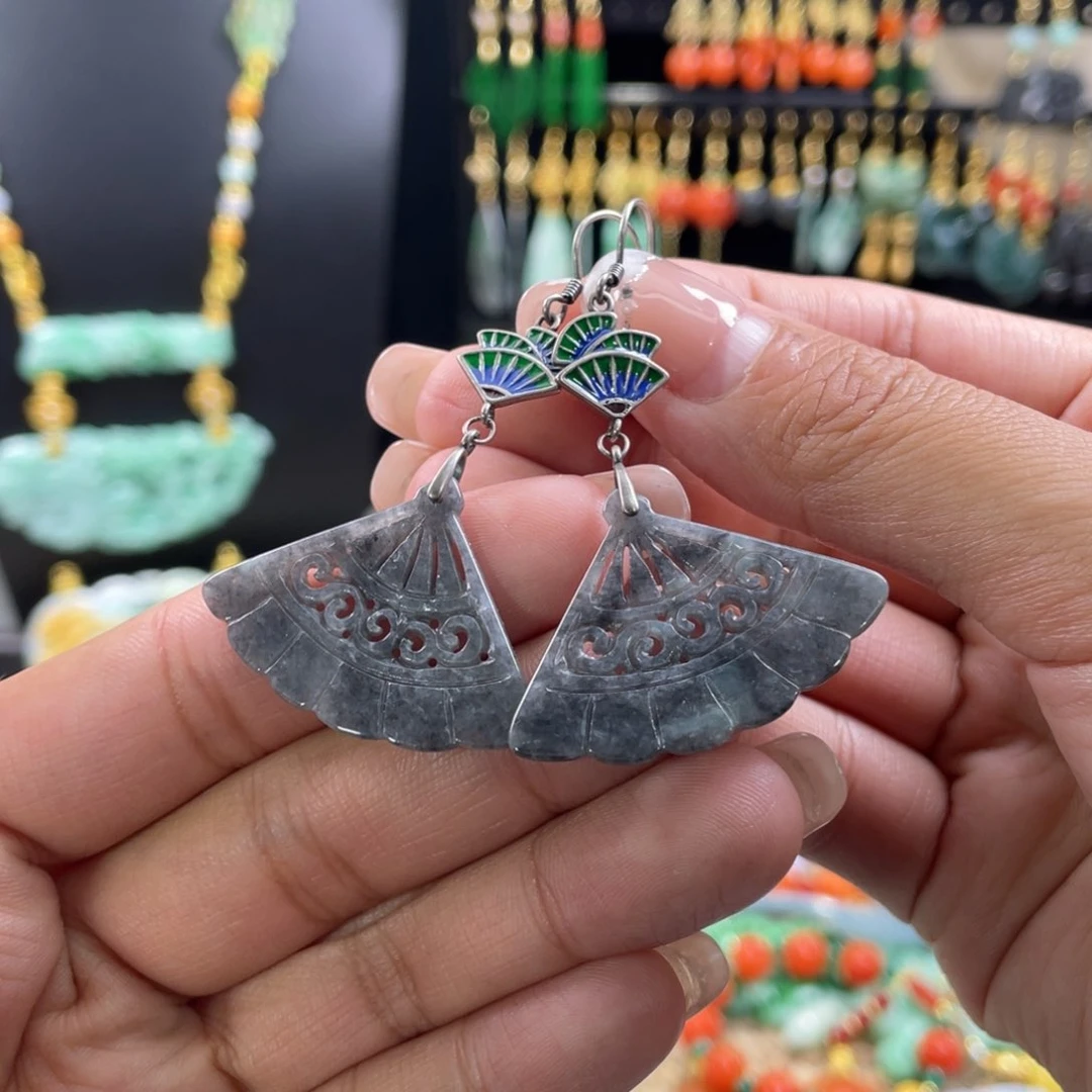 翡翠耳饰未镶嵌代编织