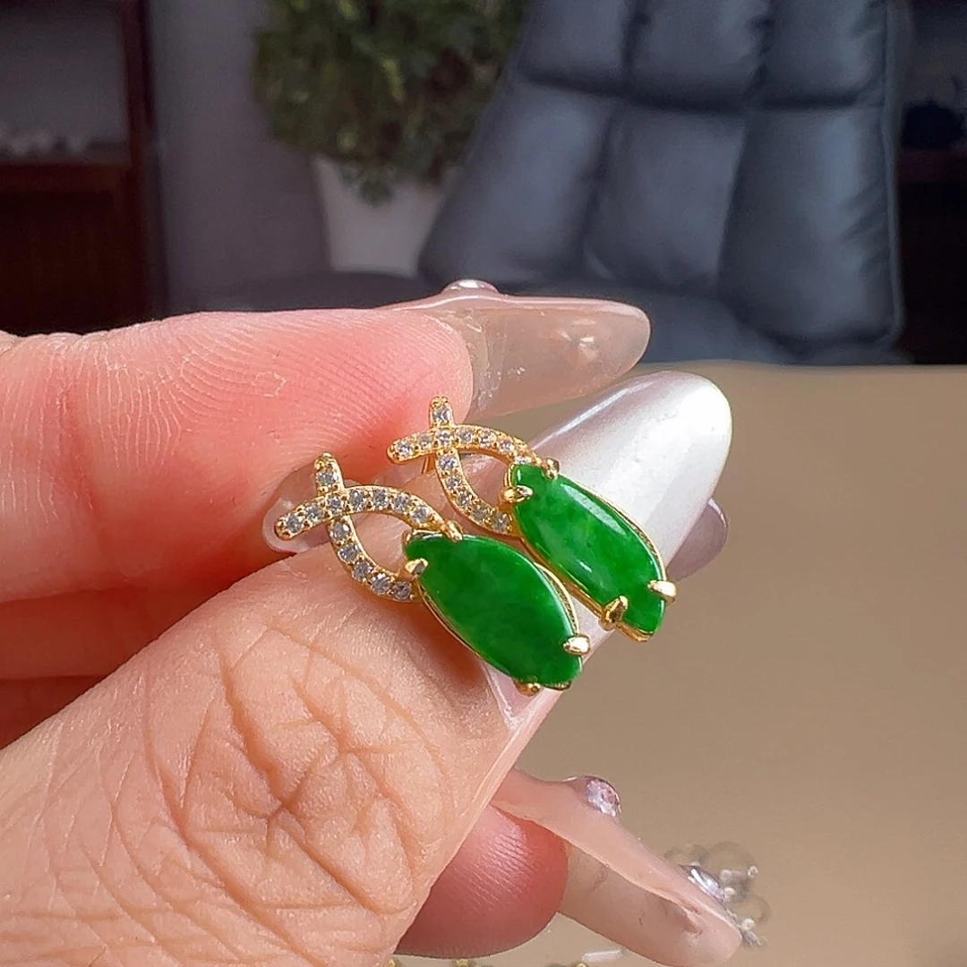 翡翠银S925镶嵌耳饰耳饰11