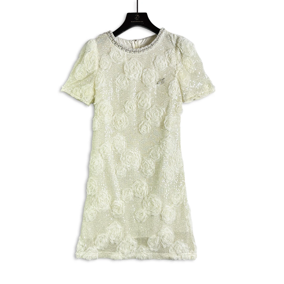 【CENFUN】2025春夏刺绣花瓣设计透气短袖连衣裙E021253