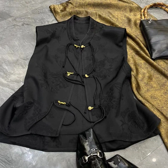 新中式女装套装裙冷淡系高级感复古国风黑色盘扣马甲半身裙两件套