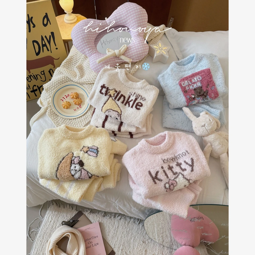 【软糖星球】五Hihoniya~2025冬季亲子卡通甜美半边绒软糯家居服