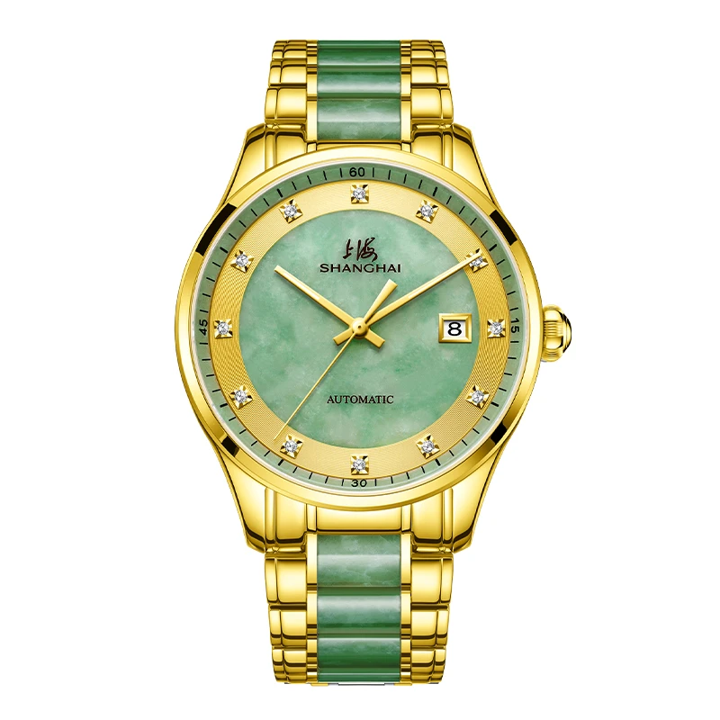 【厂家直售】上海牌翡翠白玉表SH3068男士防水镶钻传承全自动机械表