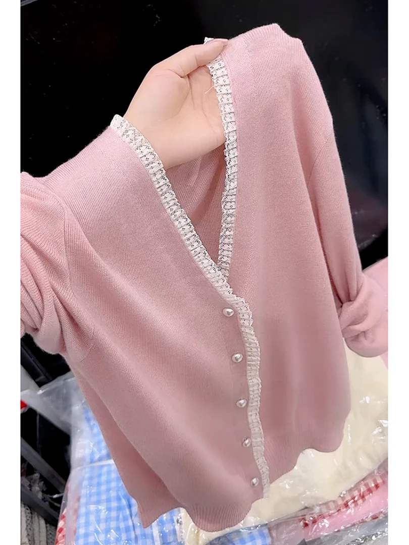 韩系chic甜美软糯慵懒风毛衣多巴胺绝美奶fufu粉色针织开衫女秋季