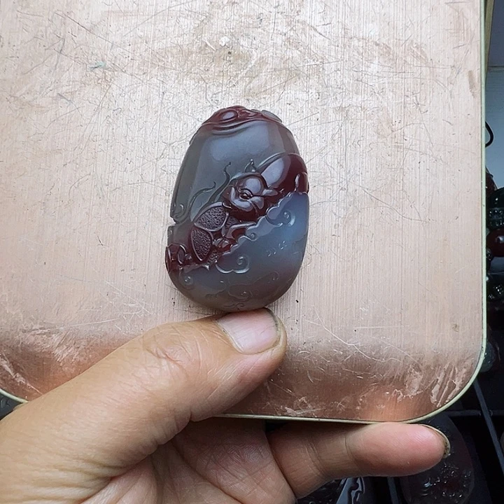 玛瑙/玉髓秦紫玉挂件未镶嵌水*