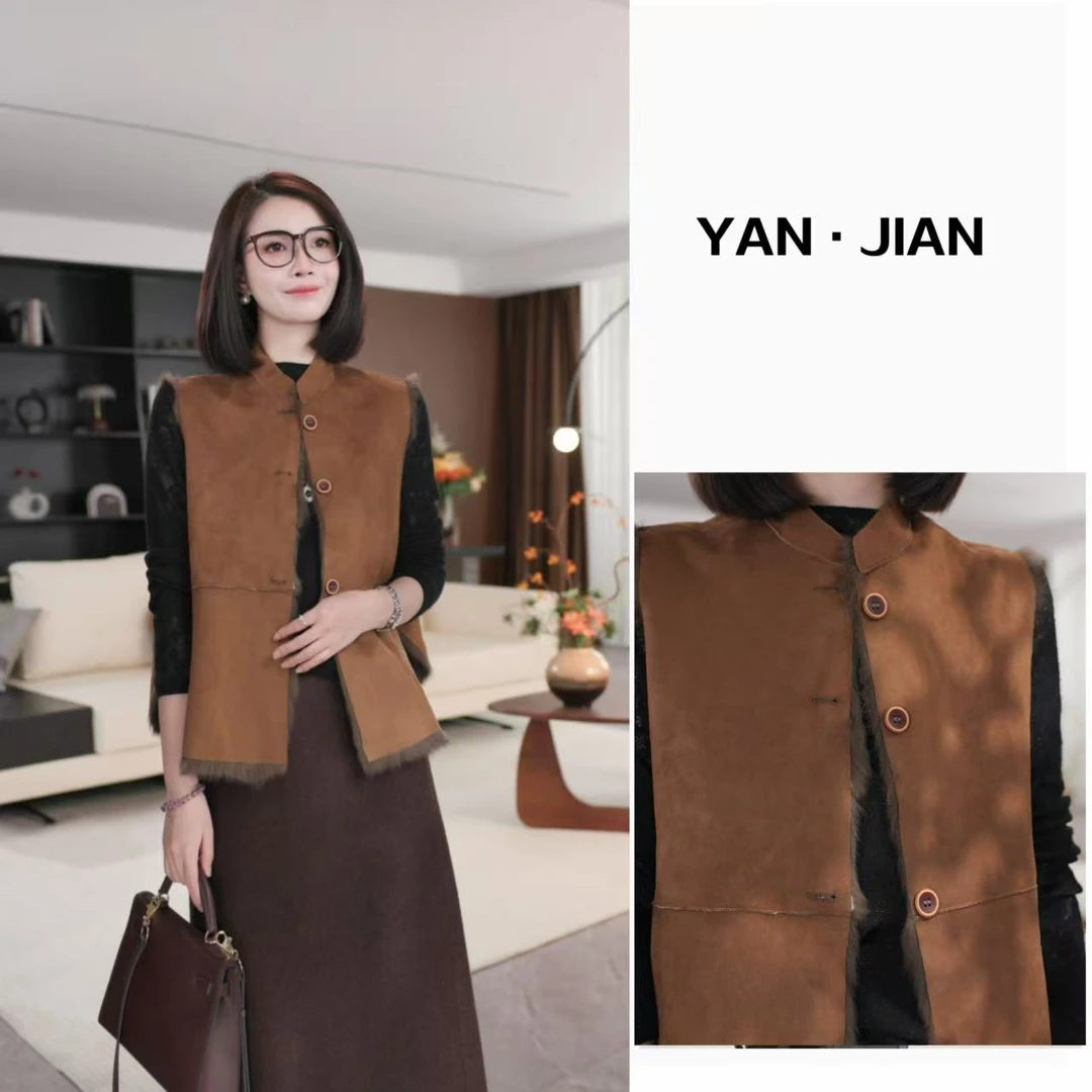 YAN JIAN【拥抱冬日】两面穿轻薄兔毛皮毛一体不掉毛复古马甲