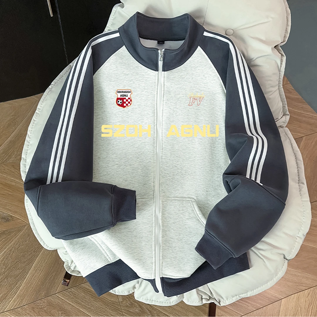 美式个性ins学院风字母印花外套男女款卫衣秋冬拉链立领开衫上衣