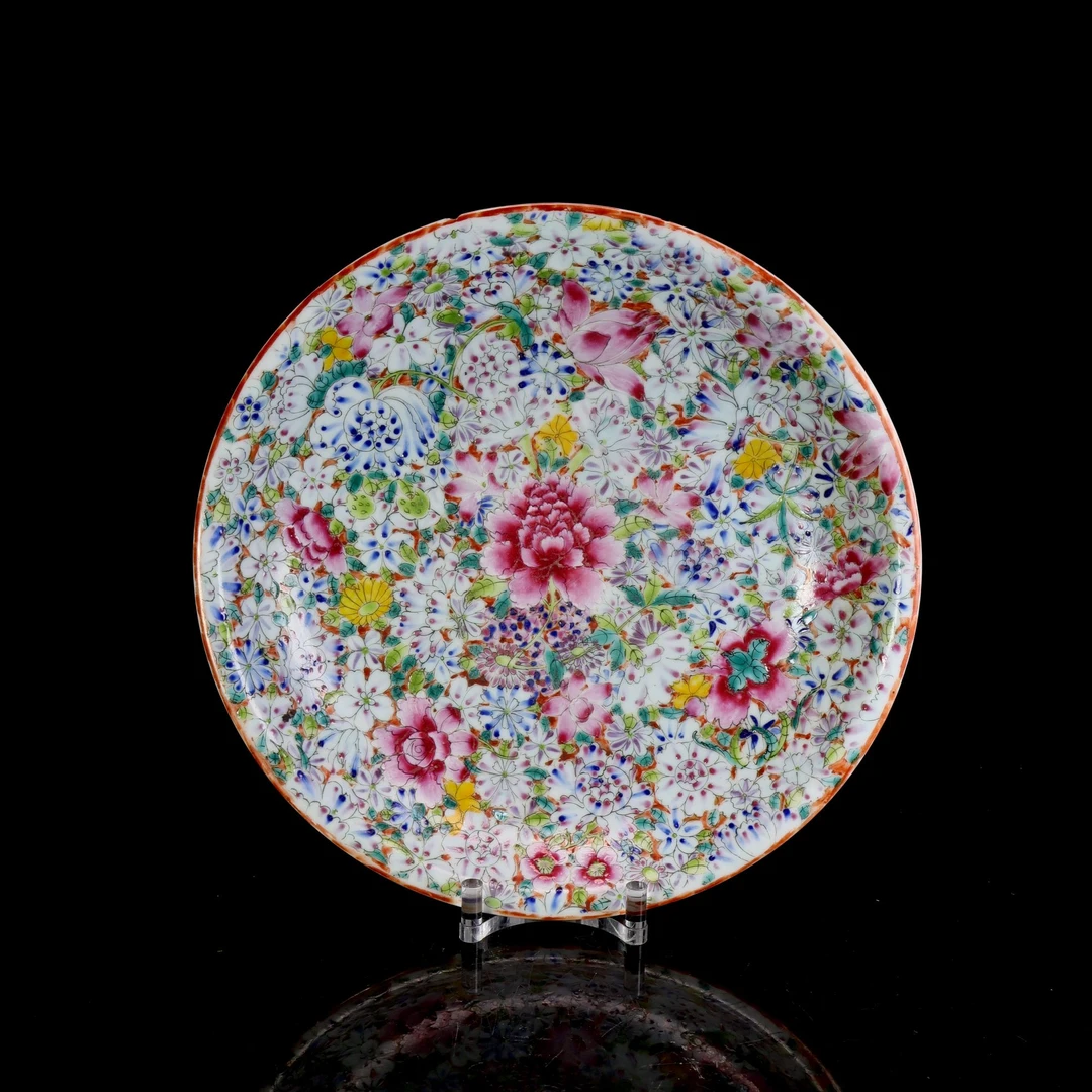 54：民国百花不落地纹大盘