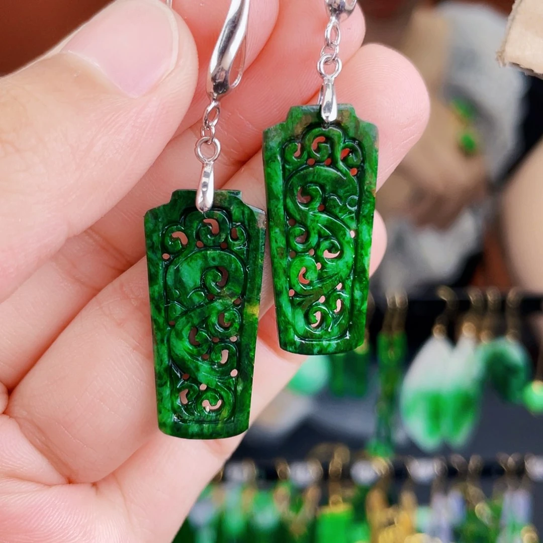 翡翠银S925镶嵌耳饰饰品