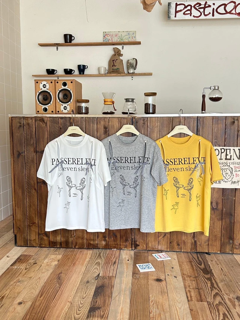 【赵小小&一定要留的T! 芭蕾圆舞曲】短袖圆领趣味印花上衣28072