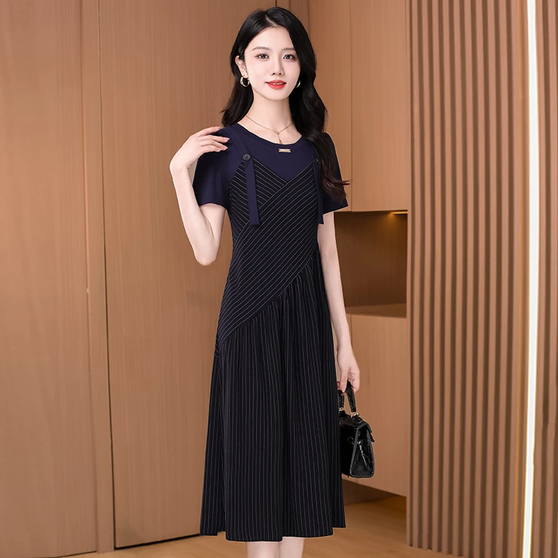 【连衣裙】20928优雅新款气质时尚大气减龄休闲收腰显瘦连衣裙M-4XL