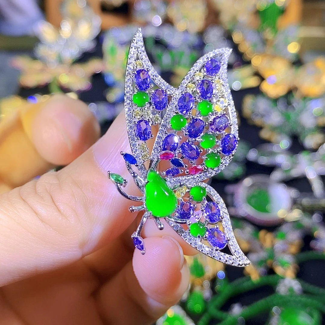 吊坠(不含链)银S925镶嵌翡翠