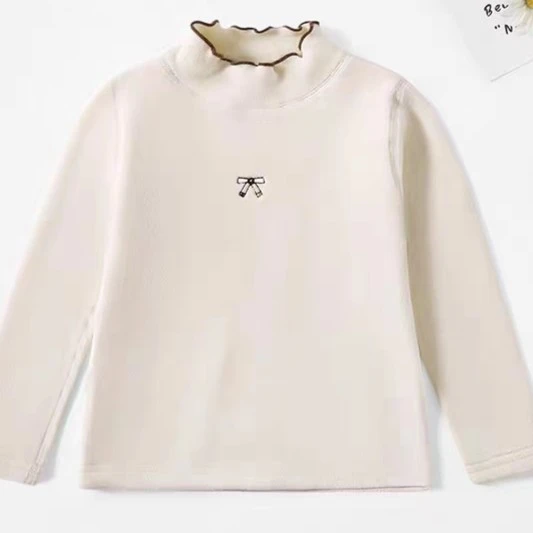 现货AC224女童冬季无骨无缝蝴蝶结一体绒打底衫