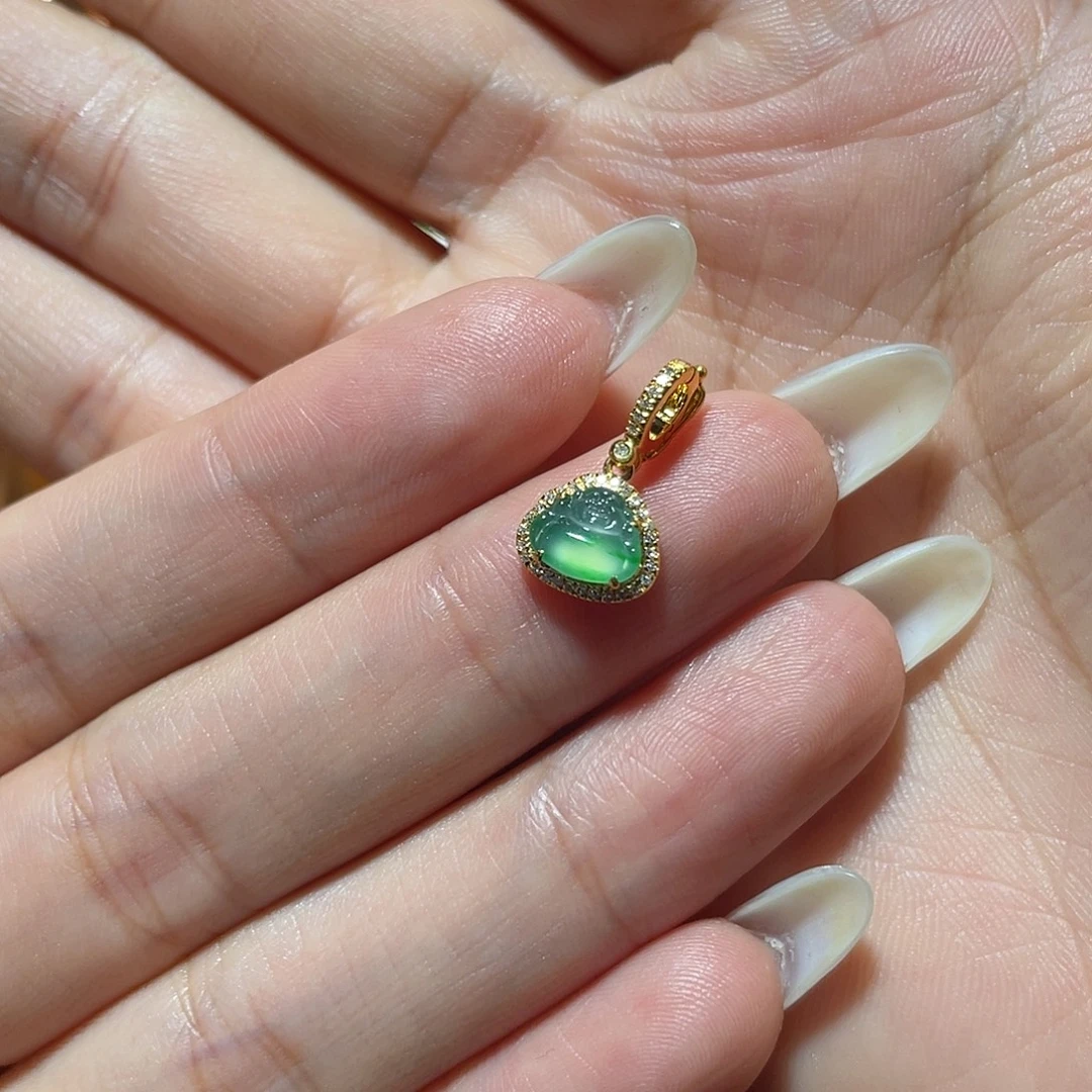 翡翠18K金镶嵌吊坠(不含链)