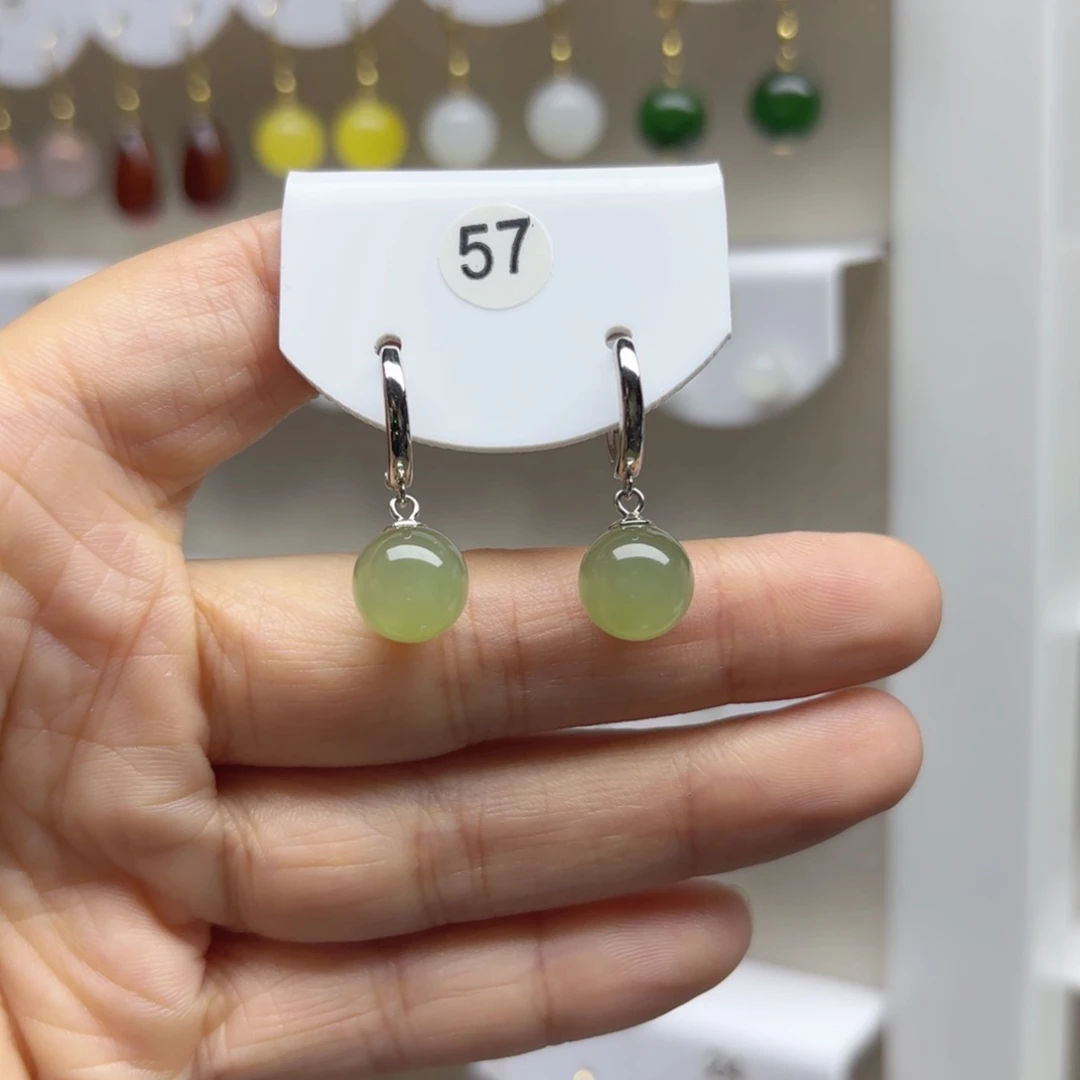 银S925镶嵌和田玉耳饰