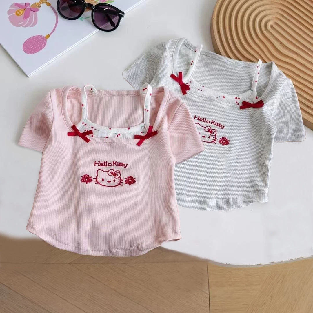 女童短袖T恤2025春秋新款儿童洋气打底衫中大童修身显瘦上衣潮