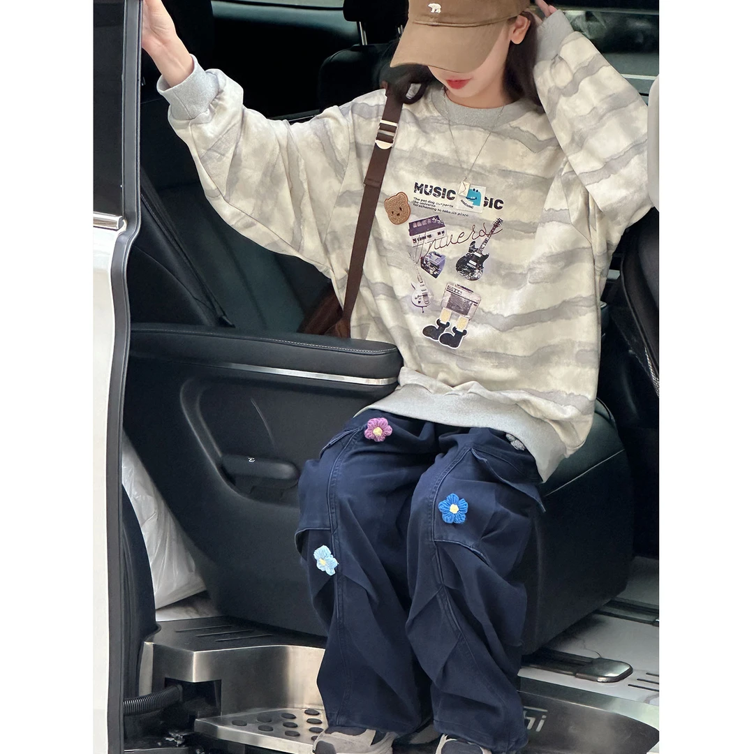 K29698孙小美晕染条纹女童秋装卫衣2025新款春秋儿童上衣打底衫潮
