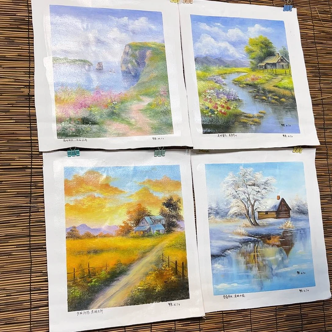 油画行路人小院绘画作品竞拍
