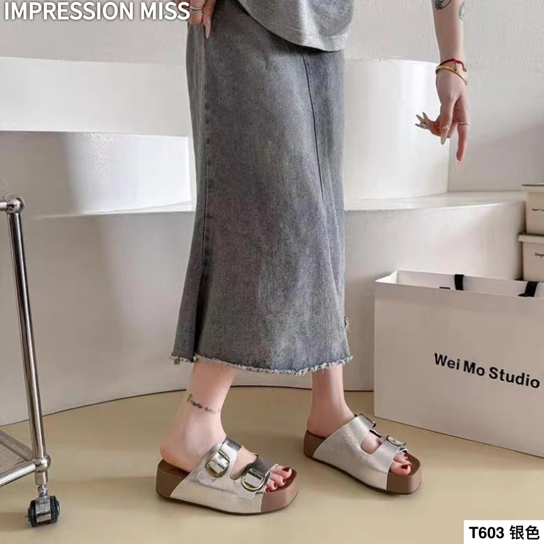 （T603）时尚百搭勃肯厚底一字凉拖鞋 跟高4公分