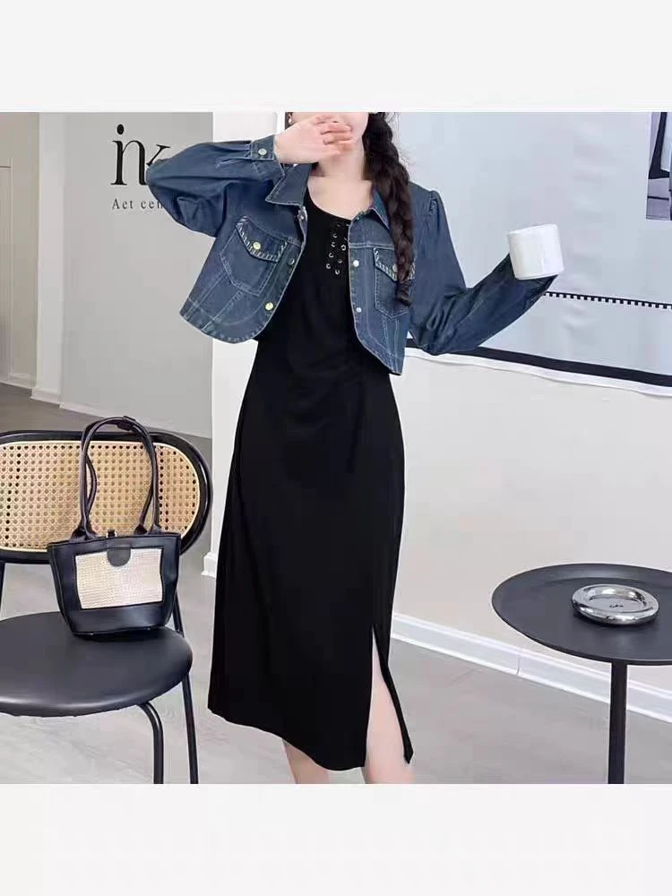S516【专属】新款时尚牛仔外套背心裙两件套裙RS-DFBH24AT9903