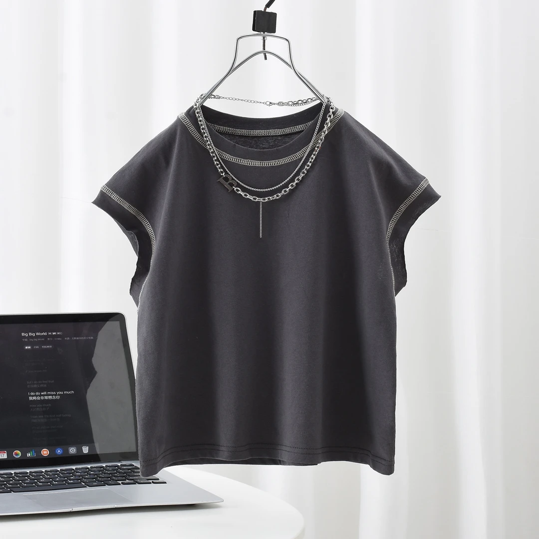 男童背心夏装2025新款儿童极简复古圆领T恤帅气女童宽松慵懒上衣