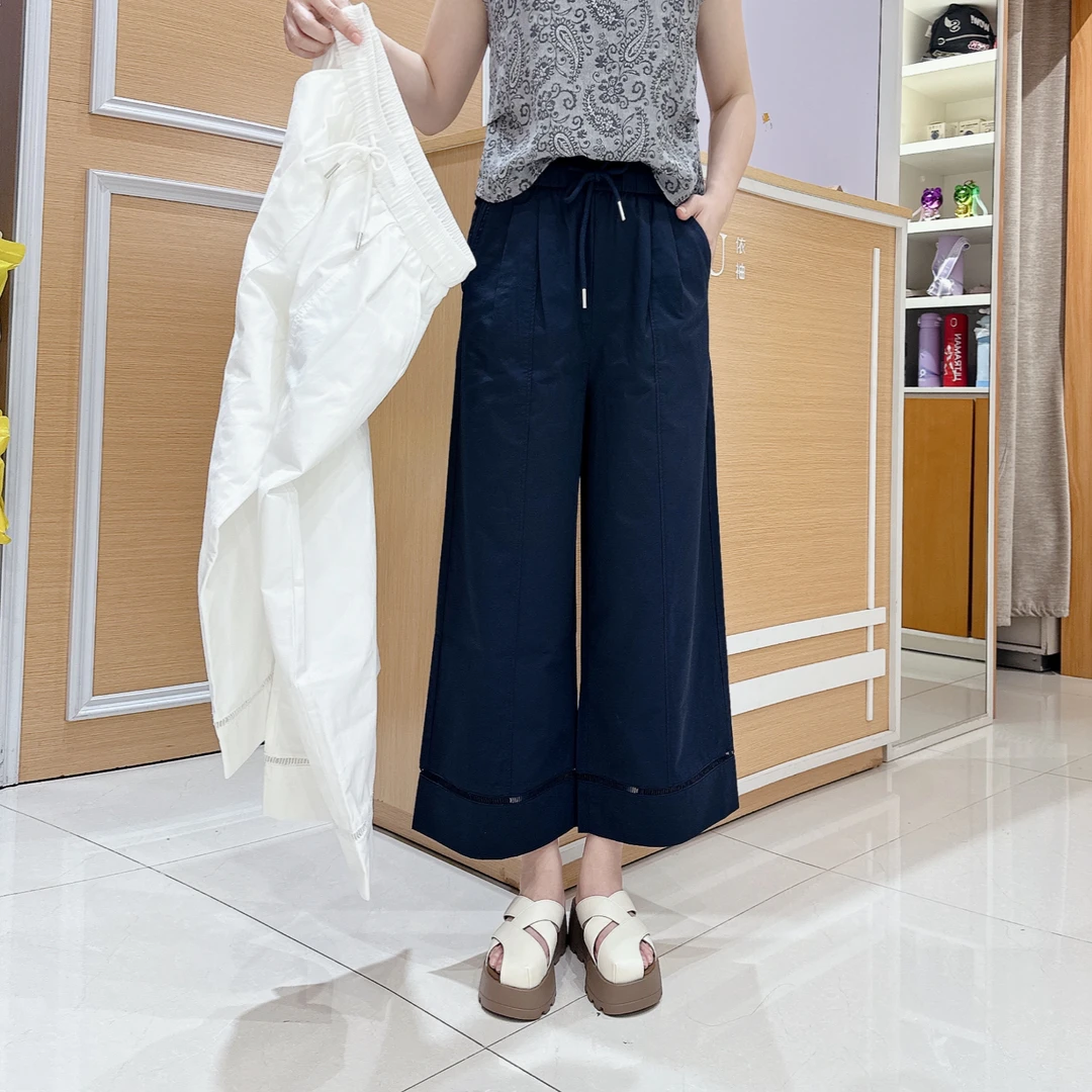 时尚百搭九分阔腿裤5-14303女薄款松紧腰休闲中腰/长86厘米86575