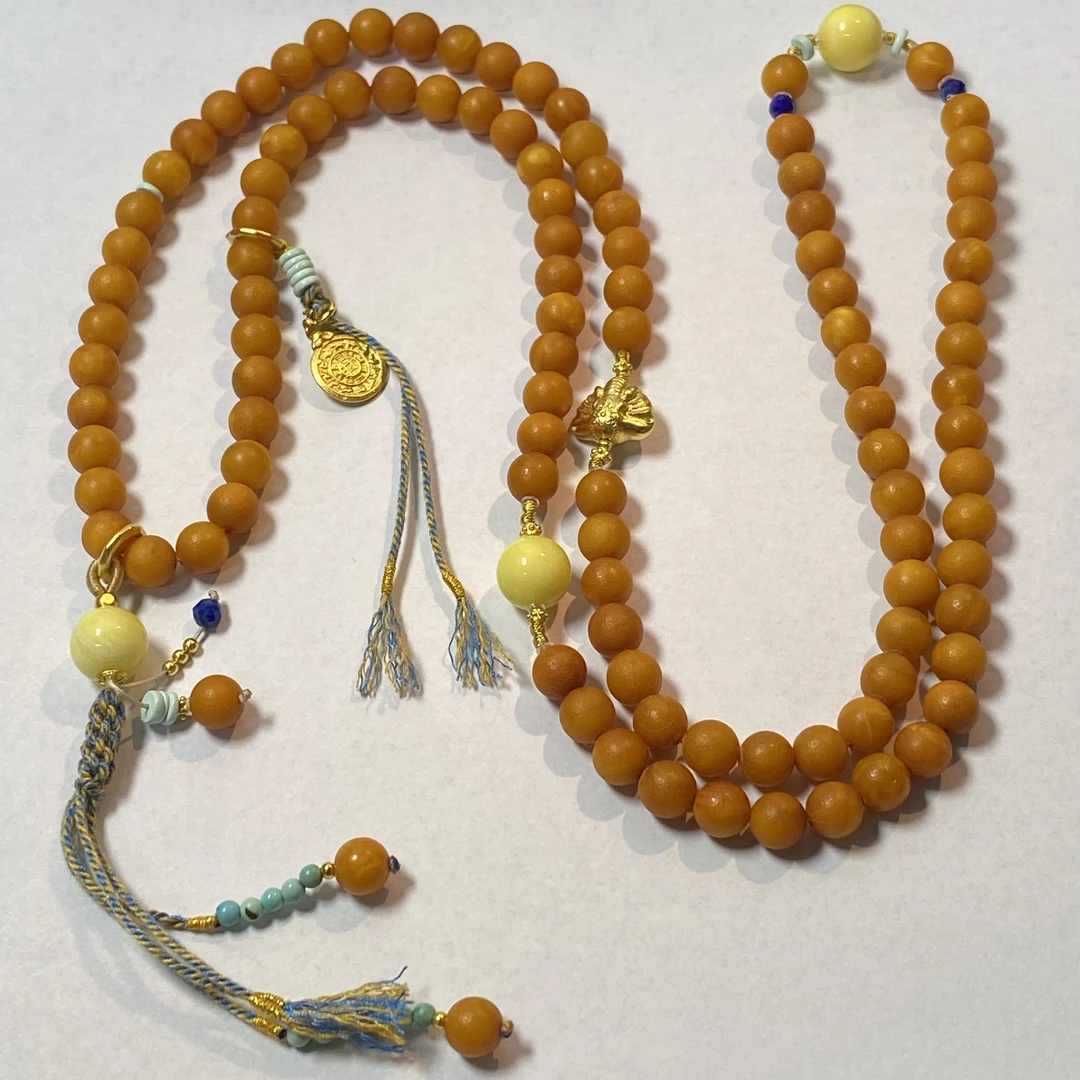 【亿轩臻选】ZX151306老蜡橘皮纹108毛衣链diy蜜蜡&绿松青金石7-10