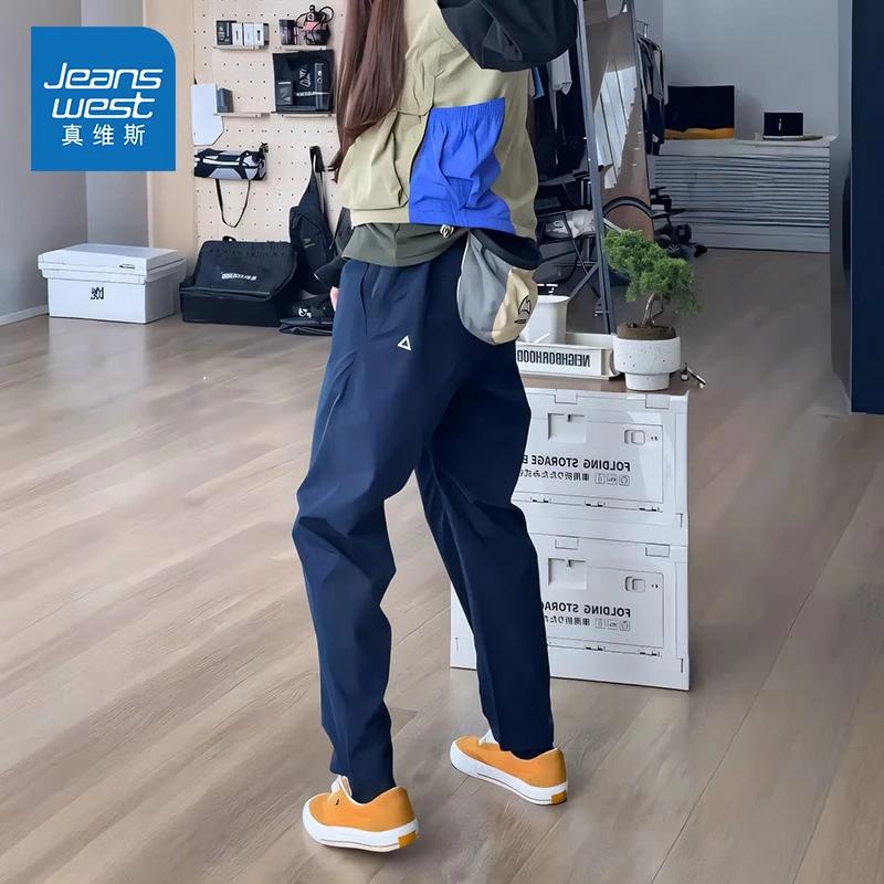 Jeanswest/真维斯新款小三角百搭休闲裤美式潮牌男款宽松直筒长裤