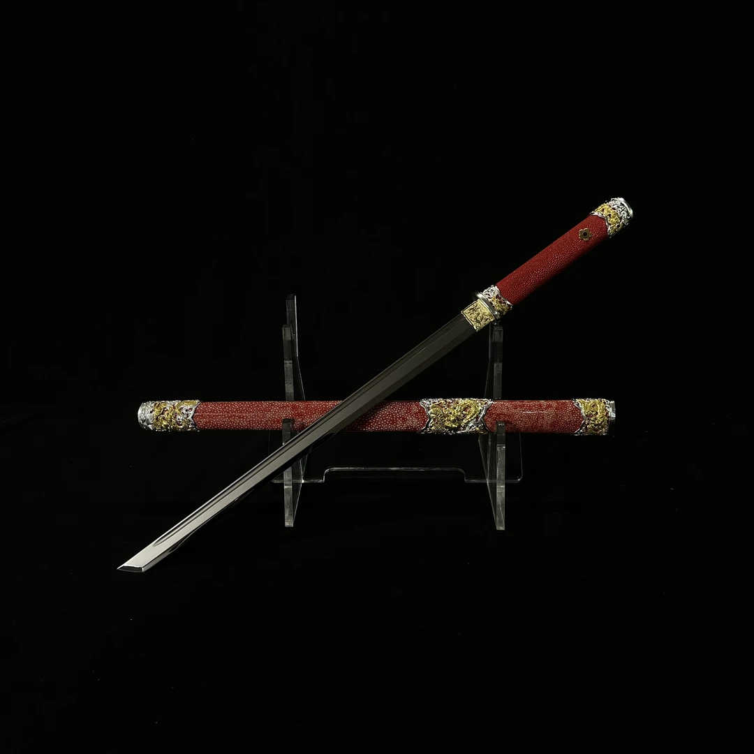 龙泉锻锋阁 飞龙在天 中款 进口5160 鱼皮 双色鎏金银 宝刀不开刃