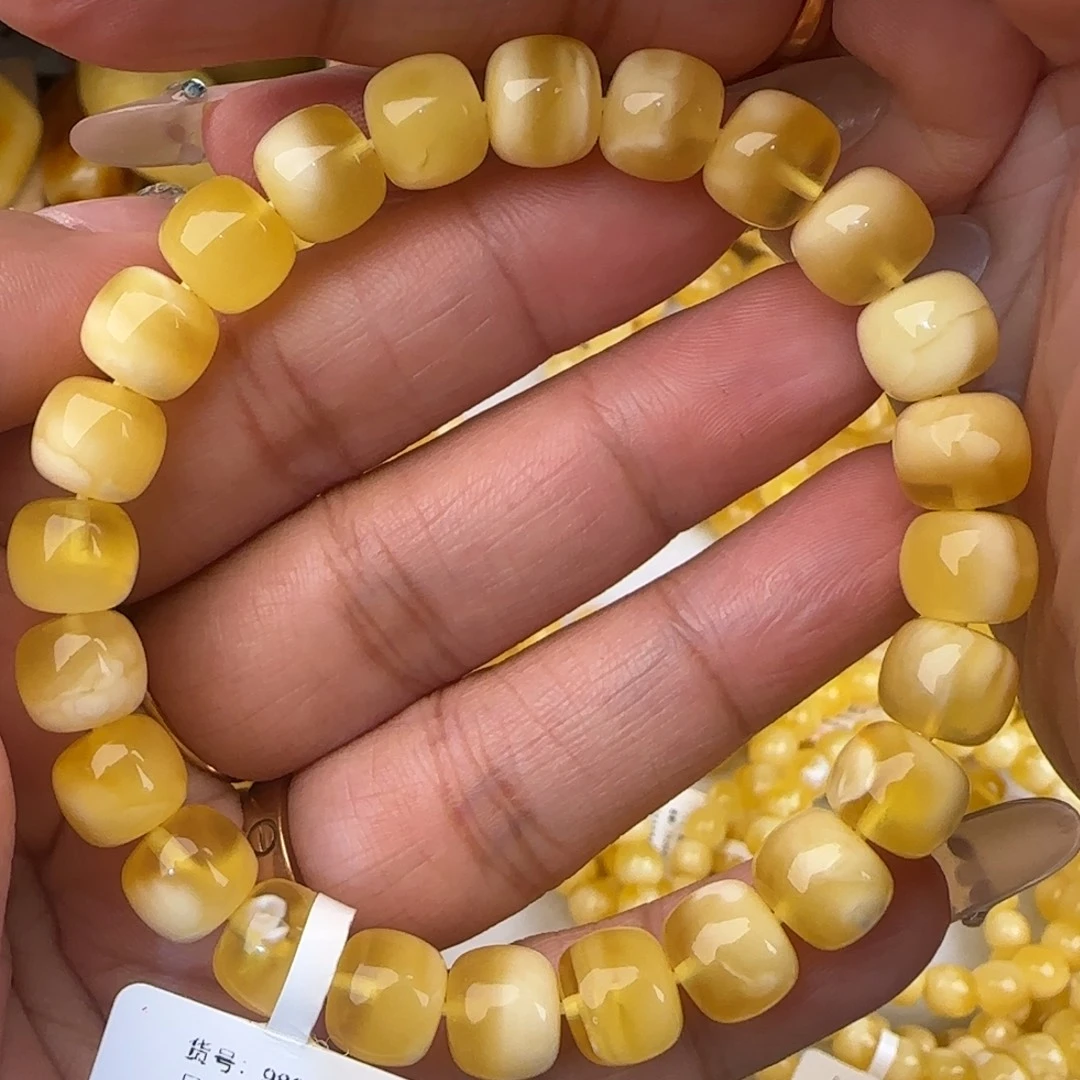 蜜蜡未镶嵌手链金白妖花老型手串