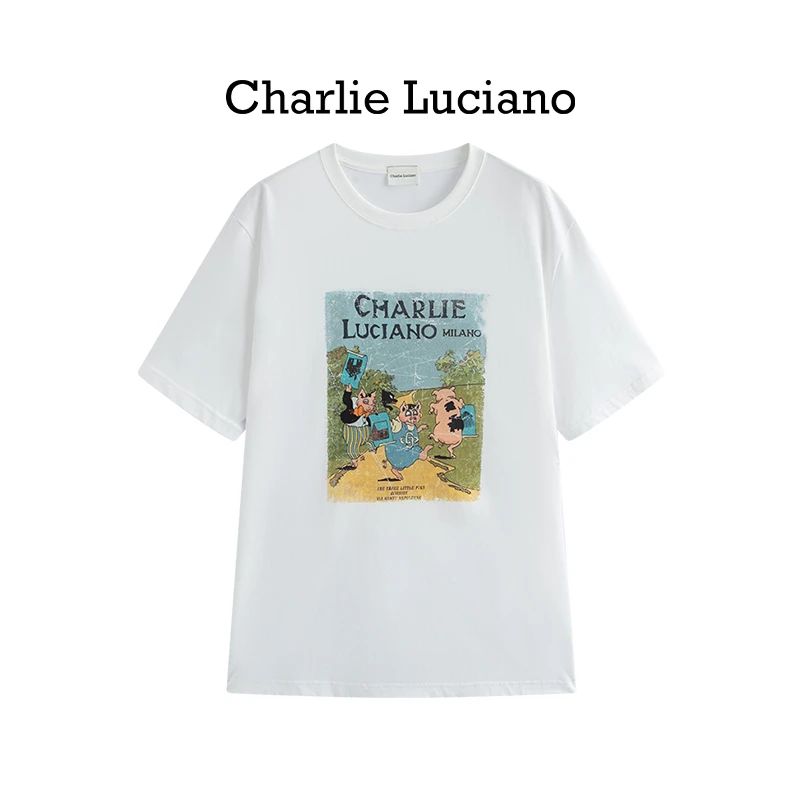 Charlie Luciano三小猪印花T恤情侣款宽松显瘦夏季新款休闲短袖