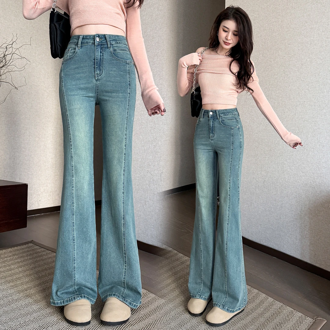 小个子春季新款微喇裤牛仔裤女显瘦高腰喇叭裤时尚百搭显腿长裤子