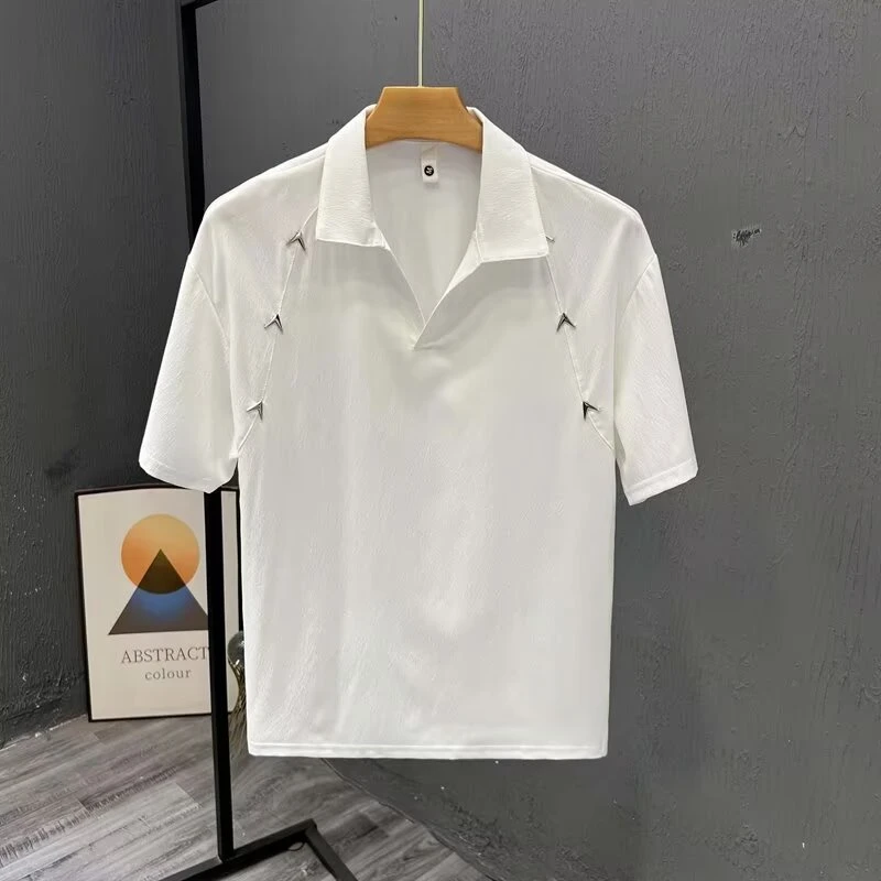 夏季时尚POLO衫夏季新款男士短袖t恤潮酷聚酯纤男士黑色冰丝POLO