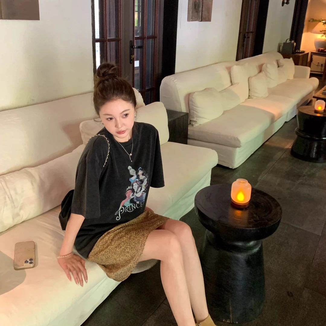 美树 WGWE-复古水洗做旧宽松半袖高级小众不撞款短袖T恤 W6129