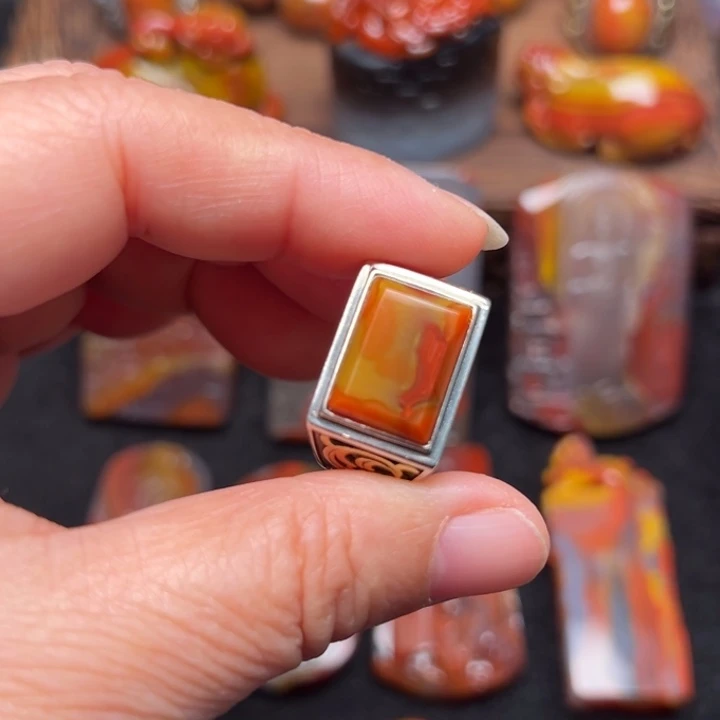 玛瑙/玉髓银S925镶嵌戒指