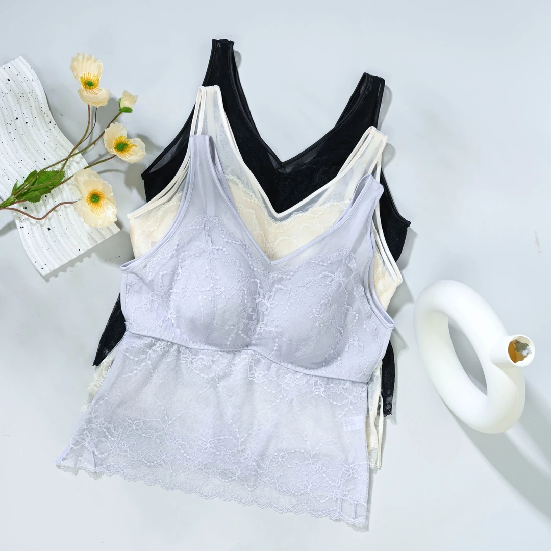 无钢圈蕾丝打底美背舒适透气轻薄夏季时尚优雅性感防走光内衣背心