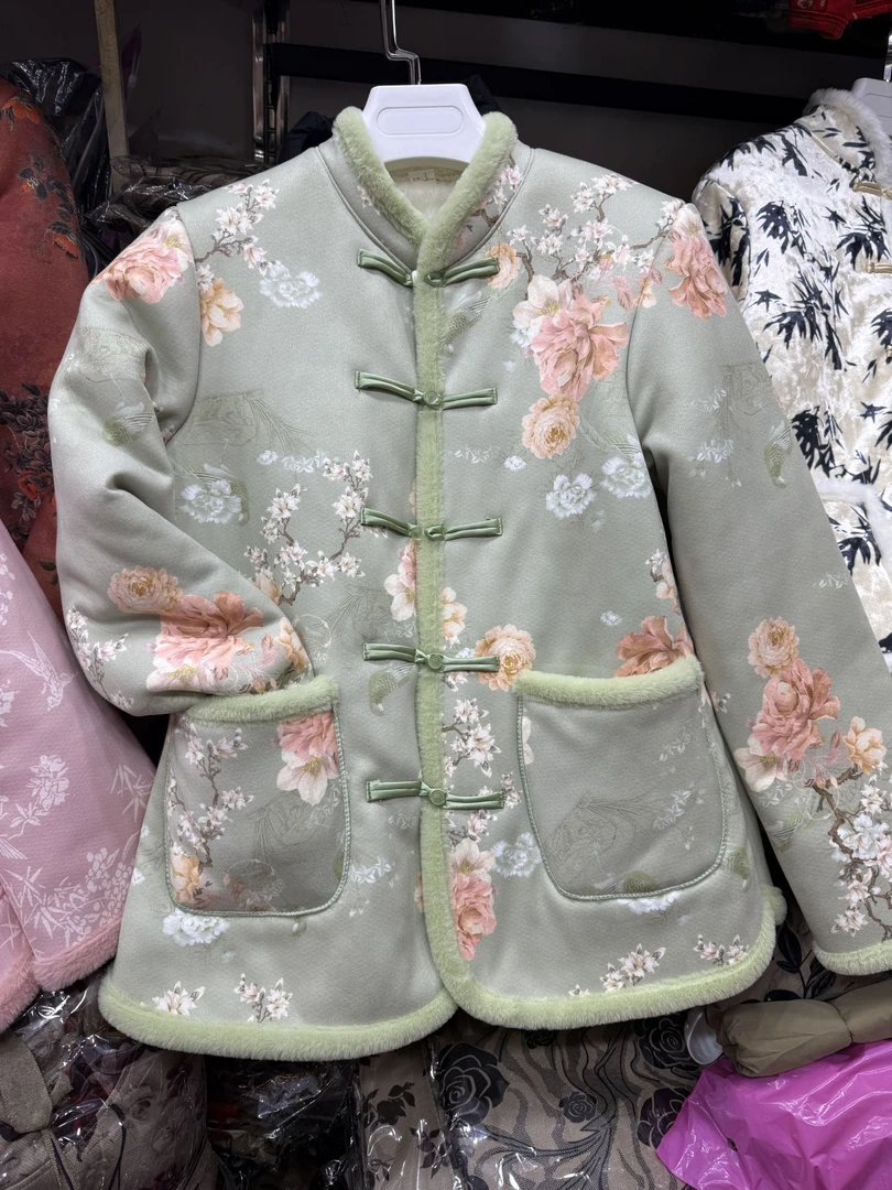 【胖大哥专属】国风棉服加绒加厚冬款保暖小花袄碎花棉衣冬季中式