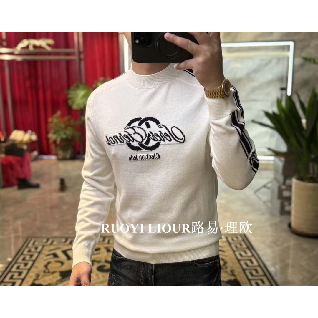 【路易理欧】欧货时尚网红同款英文双环圆领保暖百搭毛衣0765
