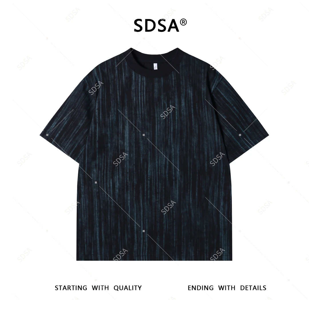 SDSA男士短袖t恤2025新款轻痞帅男装撞色竖纹网红款圆领上衣复古