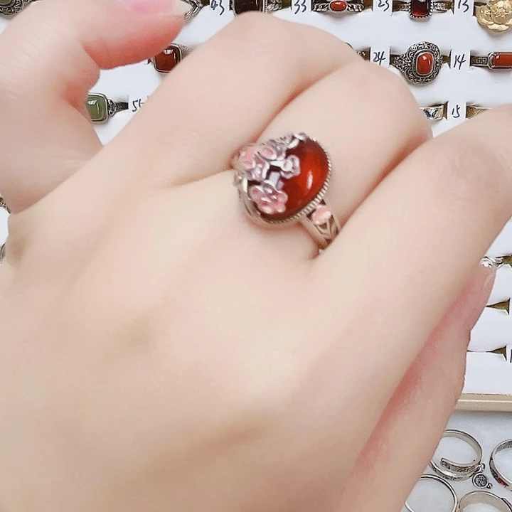 血珀银S925镶嵌戒指