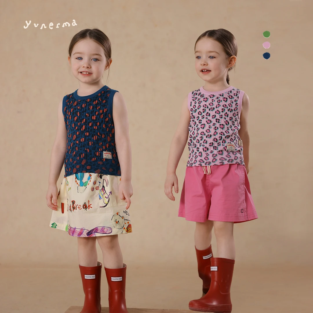 允儿妈女童夏季新款豹纹针织背心宝宝幼儿园时髦上衣儿童套头衫潮