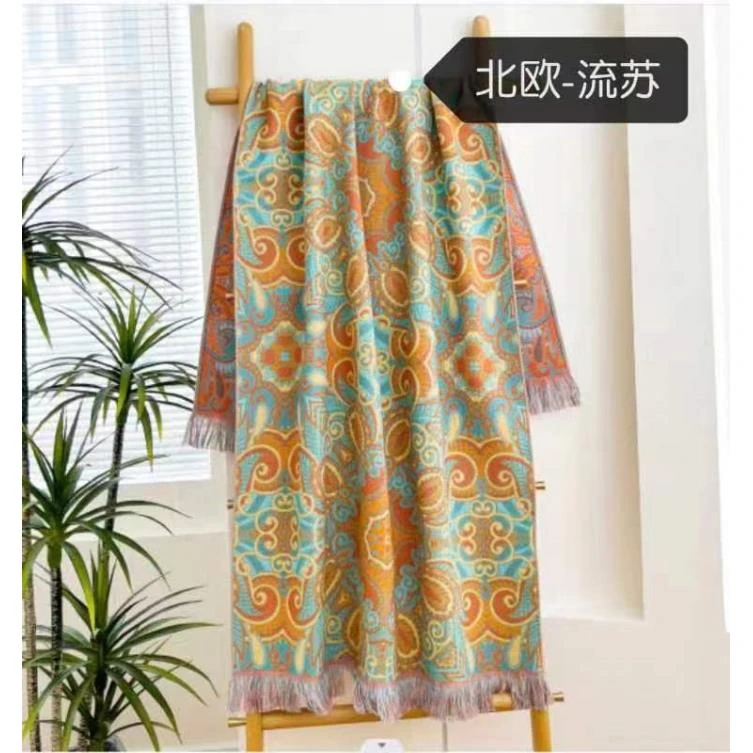 【京かわ会社】纯棉大浴巾 沙发午睡毯75*160cm 北欧流苏