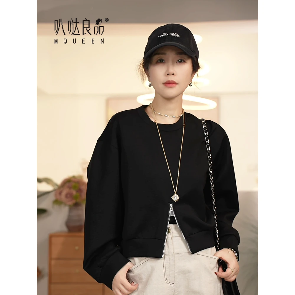 【叭哒不惑】轻语 休闲百搭圆领拉链设计感春季卫衣女