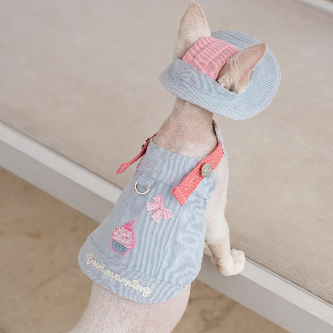 冰淇淋胸背带牵引绳棉质无毛猫衣服德文衣服斯芬克斯猫