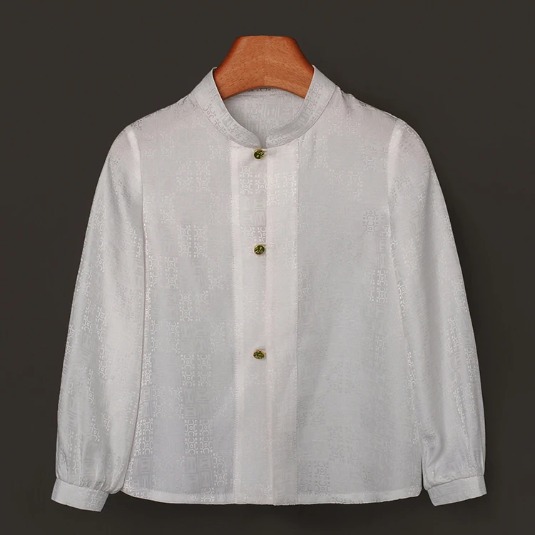 莨宝宝「得胜葫芦」B026衬衫100%桑蚕丝儿童立领提花缎新中式国风