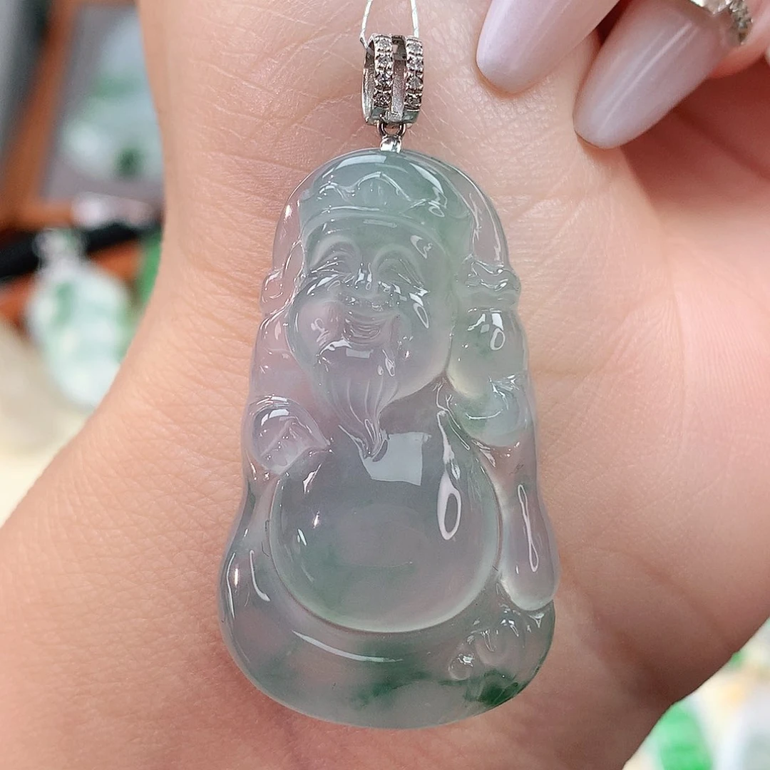 颈饰18K金镶嵌翡翠财神爷