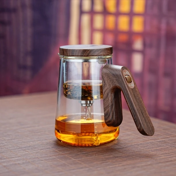 【deskpot/顶壶]高档玻璃飘逸杯泡茶壶一键磁吸过滤茶水分离茶具
