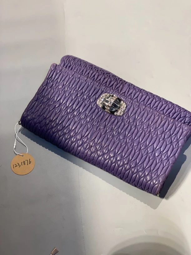 95新 MIU MIU/缪缪 夏七中古/紫色宝石褶皱单肩包/1231876