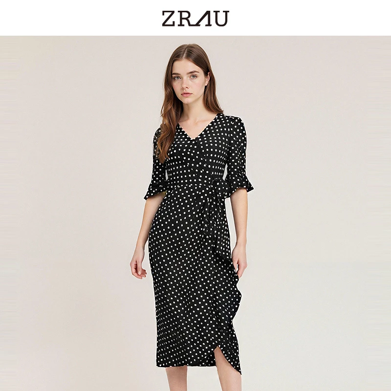 【达人专属】ZRAU复古精致甜美气质茶歇波点连衣裙95130323518