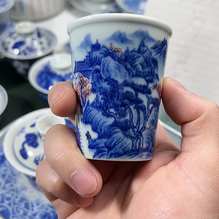 微瑕柴窑工笔山水小可乐